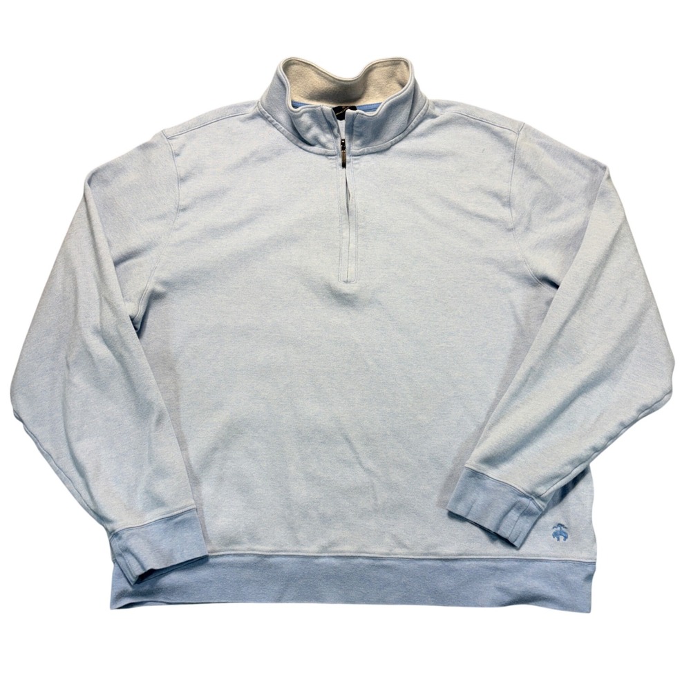 Brooks Brothers Mens XL Light Blue Pique Knit Quarter Zip Pullover Sweater